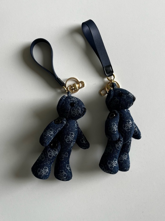 Guess Accessories - Guess Navy Logo Teddy Keychain Pair with Gold Hardware